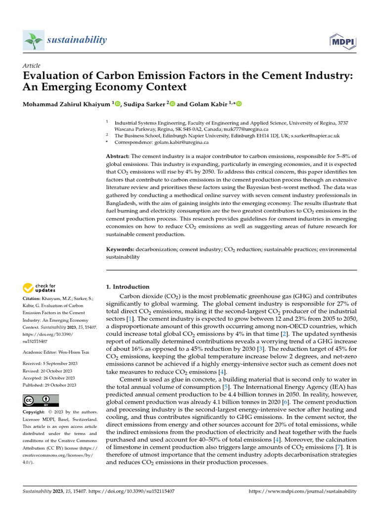 Carbon Emission Factors in Cement Production | PDF | Cement | Carbon ...