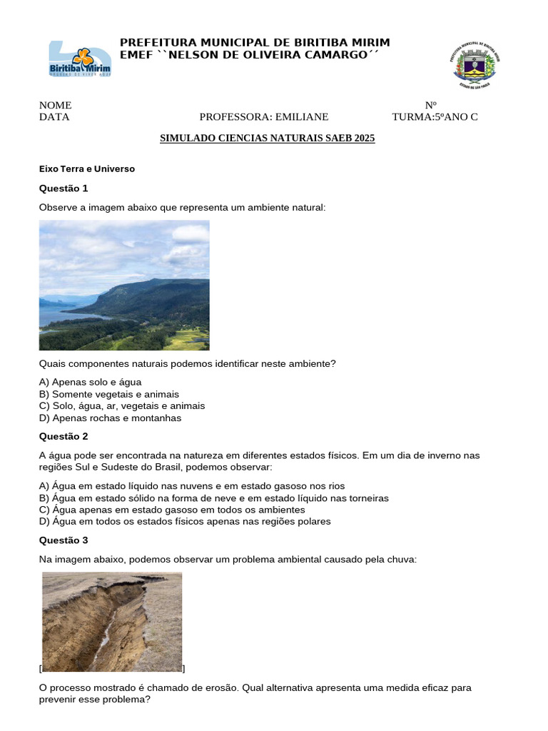 Prova Simulado Saeb Ciencias | PDF | Desperdício | Sapo