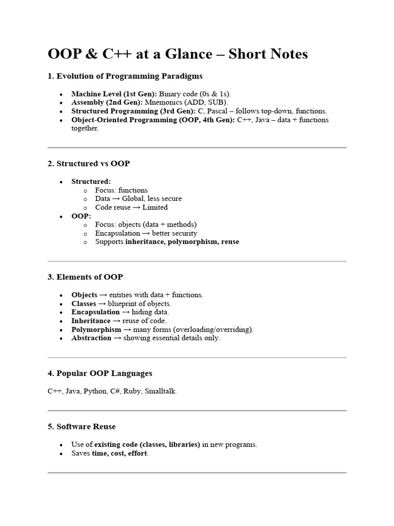 OOP Concepts and C++ Overview | PDF | Class (Computer Programming ...