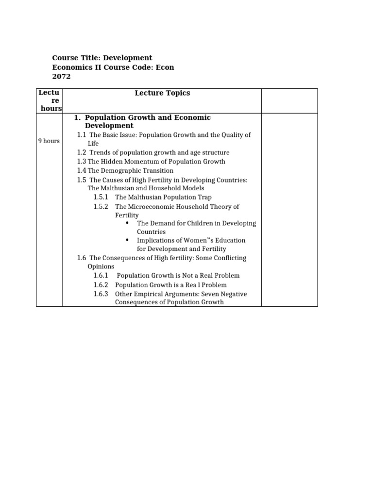Development Economics II Course Overview | PDF | Economic Growth ...