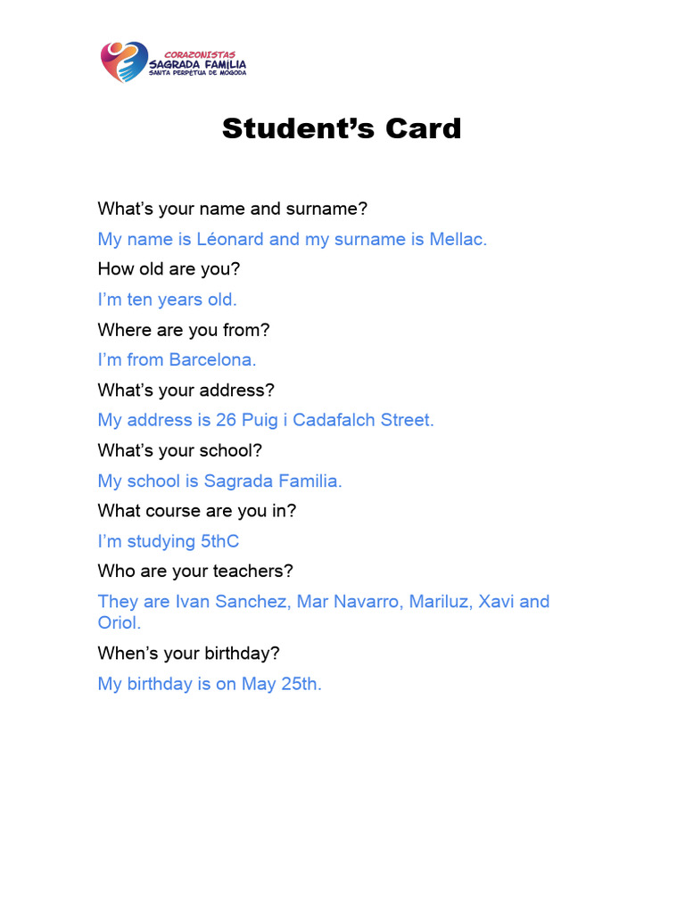 Léonard Mellac Ortiz - Student's Card | PDF