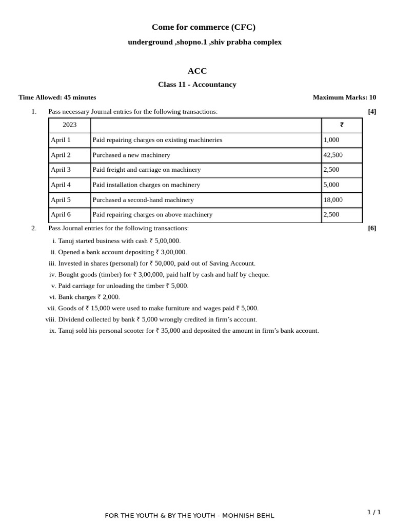 Journal Entries for Machinery Repairs | PDF