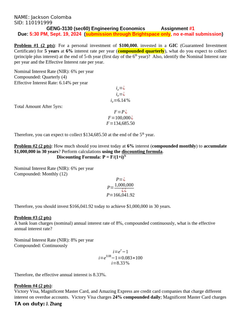 Engineering Economics Assignment Insights | PDF | Interest | Interest Rates