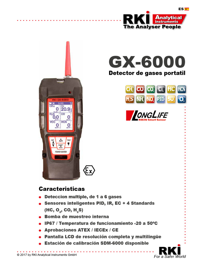 Detector de gases GX-6000: Características y Uso | PDF | USB | Calibración