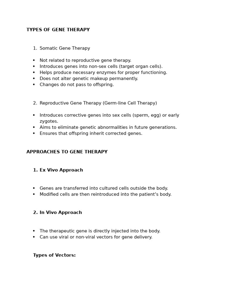 Overview of Gene Therapy Types and Approaches | PDF