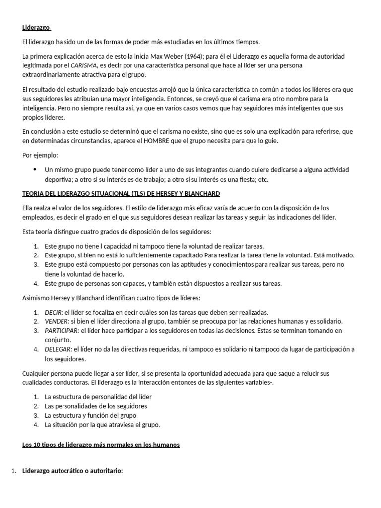 Tipos y Teorías de Liderazgo Efectivo | PDF | Liderazgo | Psicología Social