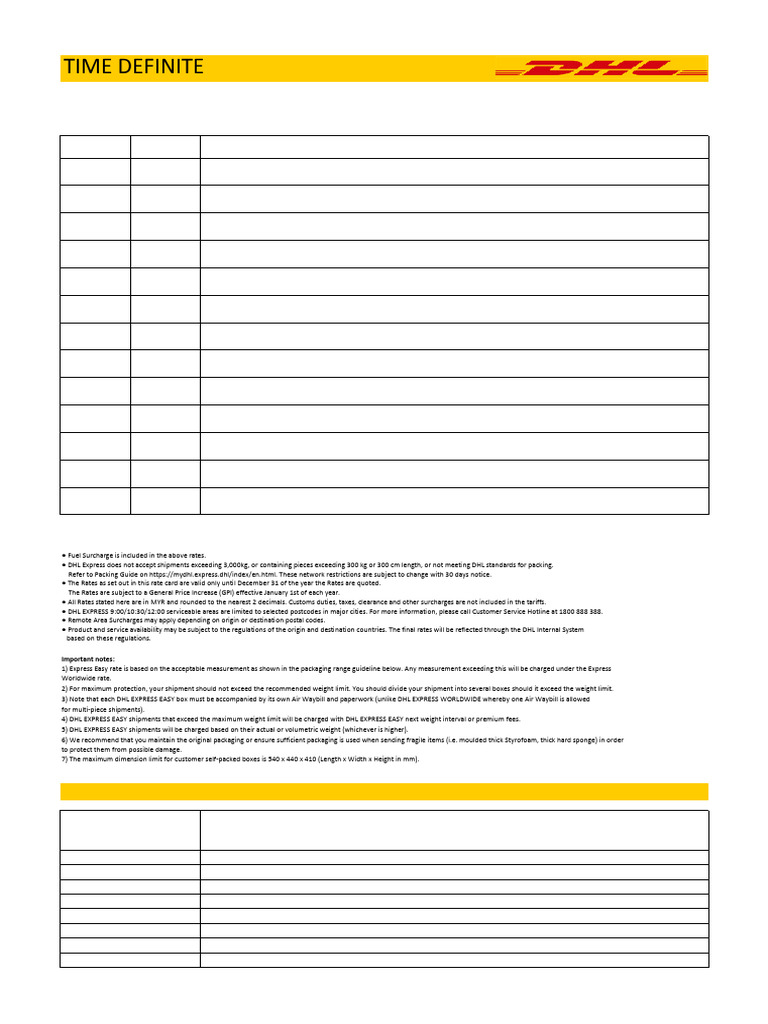 DHL Express Easy Rates Malaysia | PDF | Fee | Freight Transport