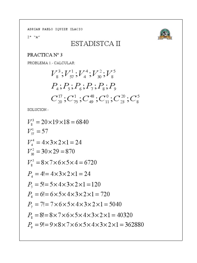 Combinatorial Calculations Practice | PDF | Teaching Methods & Materials