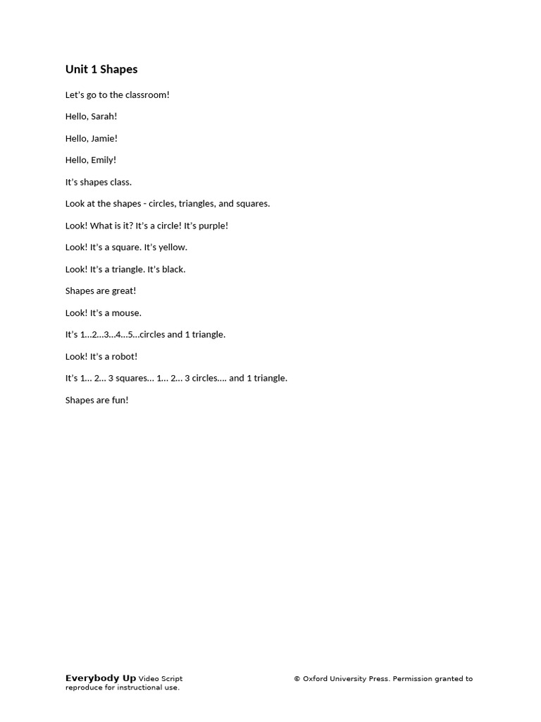 EU2e L1U1 Shapes Script | PDF