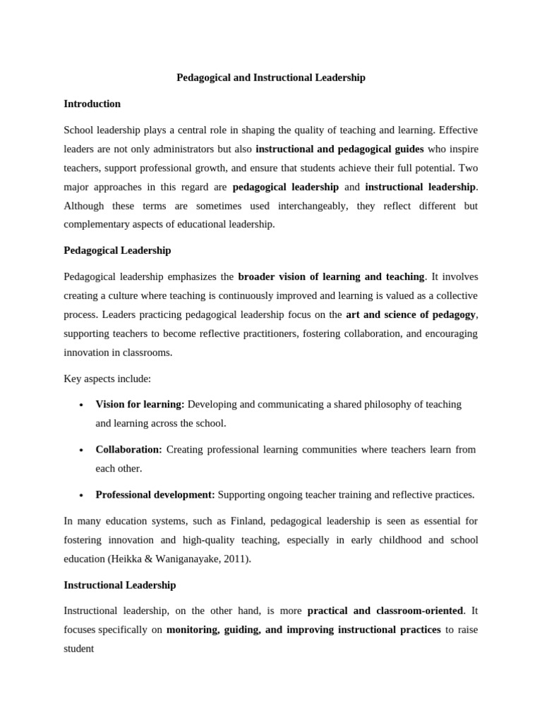 Pedagogical vs. Instructional Leadership | PDF | Pedagogy | Teachers