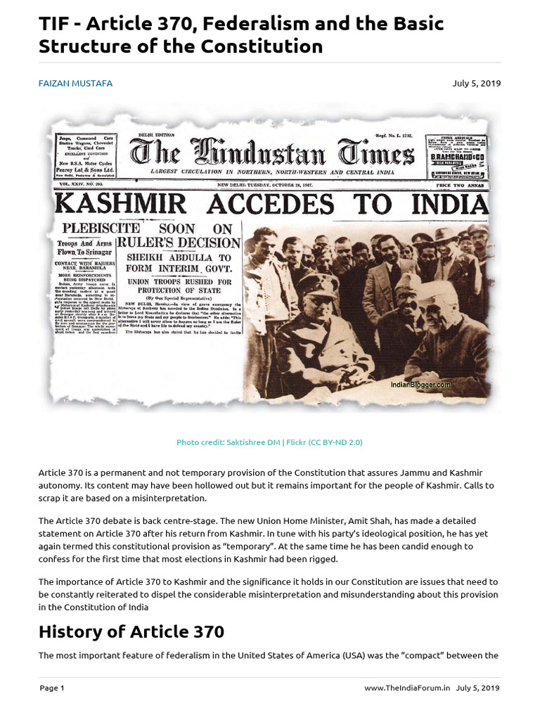 History of Article 370 in Kashmir | PDF | Politics Of India ...