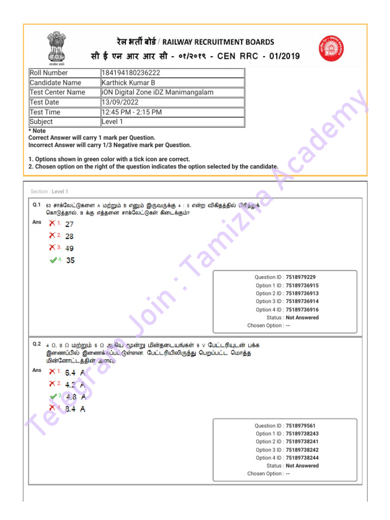Level 1 Test Results Summary | PDF