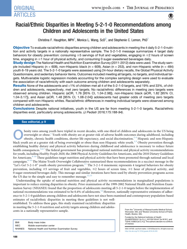 Racial Ethnic Disparities in Meeting 5 2 1 0 Recom | PDF | Obesity ...