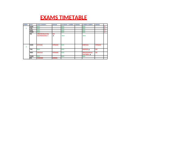 Exams Timetable Overview | PDF
