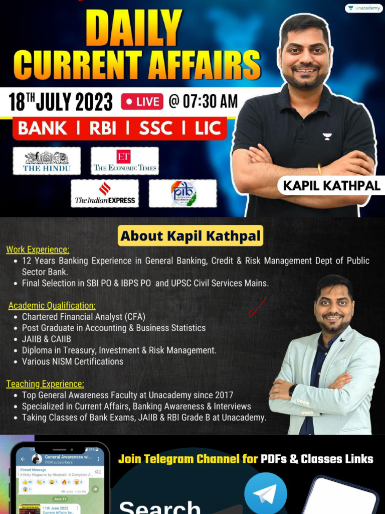 18th July 2023 Daily Current Affairs by Kapil Kathpal Bilingual | PDF