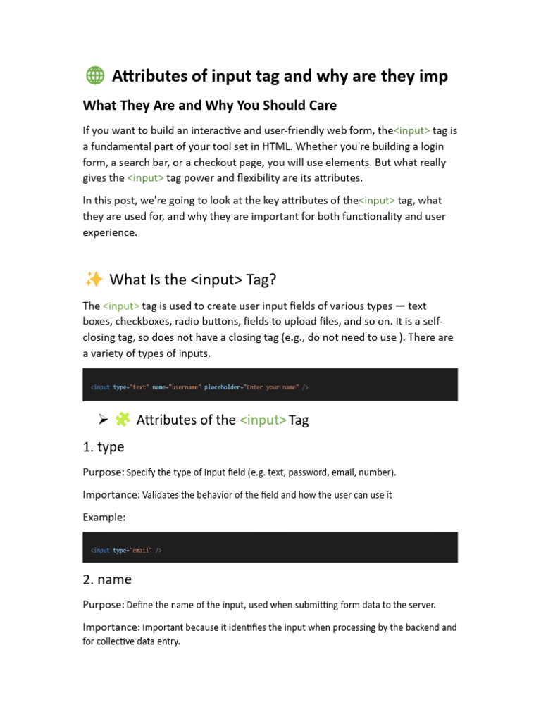 Attributes of input tags | PDF | Information Technology | World Wide Web