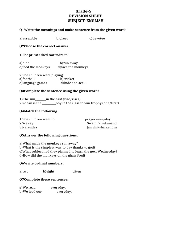 G5 Eng Lit Rev Sheet | PDF