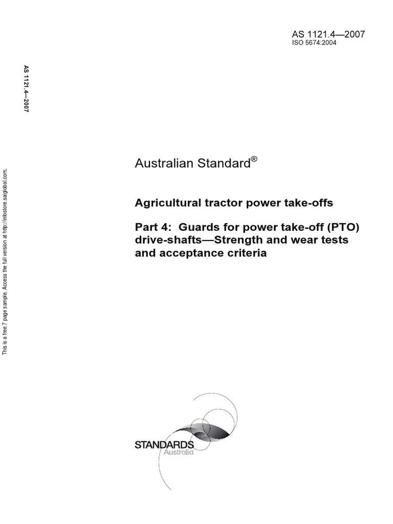 As 1121.4-2007 Agricultural Tractor Power Take-Offs Guards For Power
