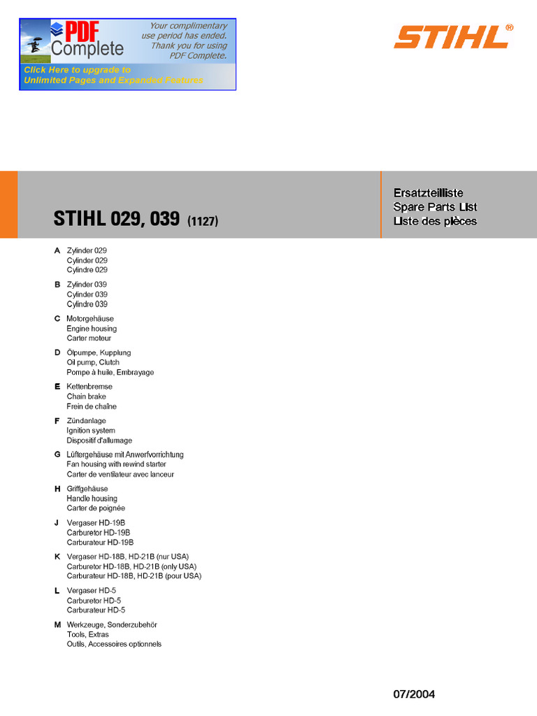 Manuel Atelier Stihl 029 039 | PDF