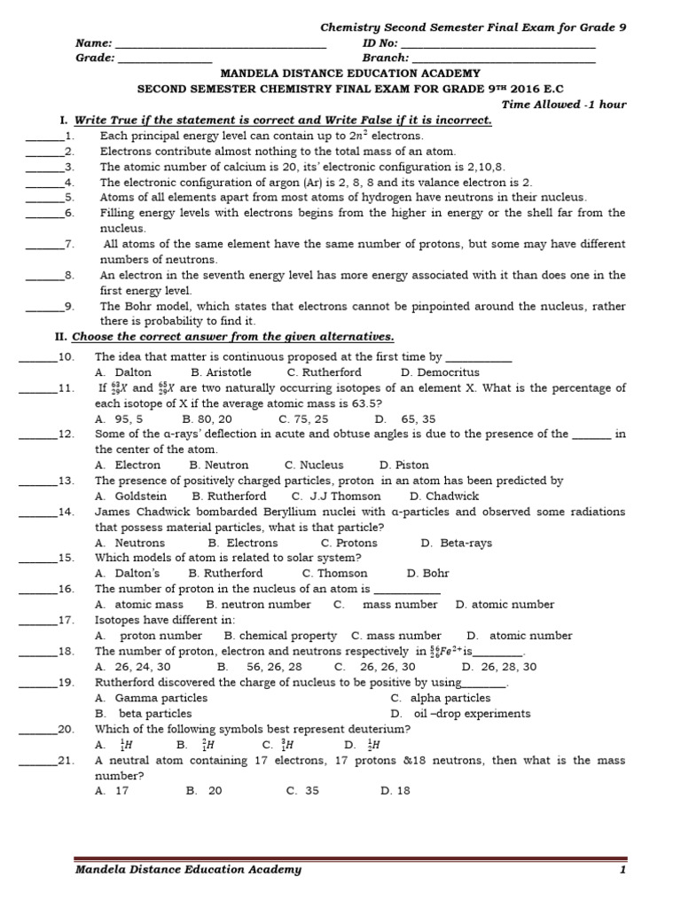 Chemistry G 9 | PDF | Atoms | Atomic Nucleus