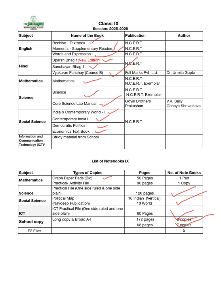 Class 9 Book List for 2025-2026 | PDF | Mathematical Relations | Graph ...