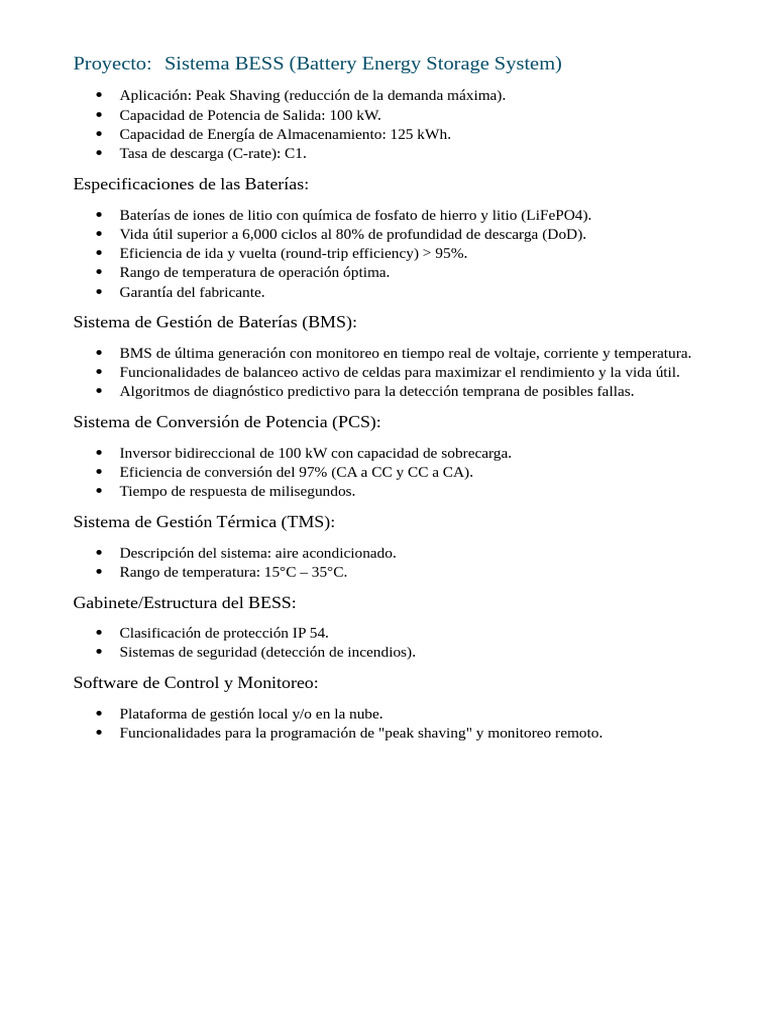 Sistema BESS para Peak Shaving 100 kW | PDF