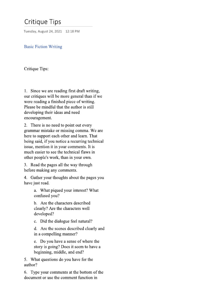 Critique Tips | PDF