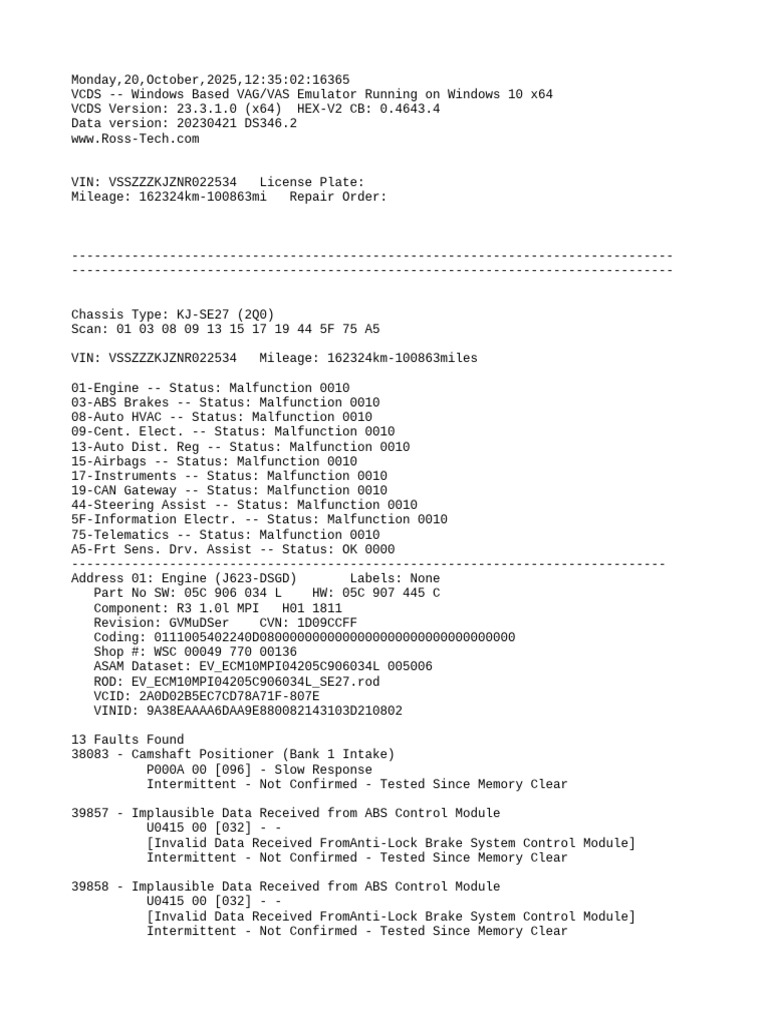 ABS Control Module DTC U041500 Analysis | PDF | Fuel Economy In ...