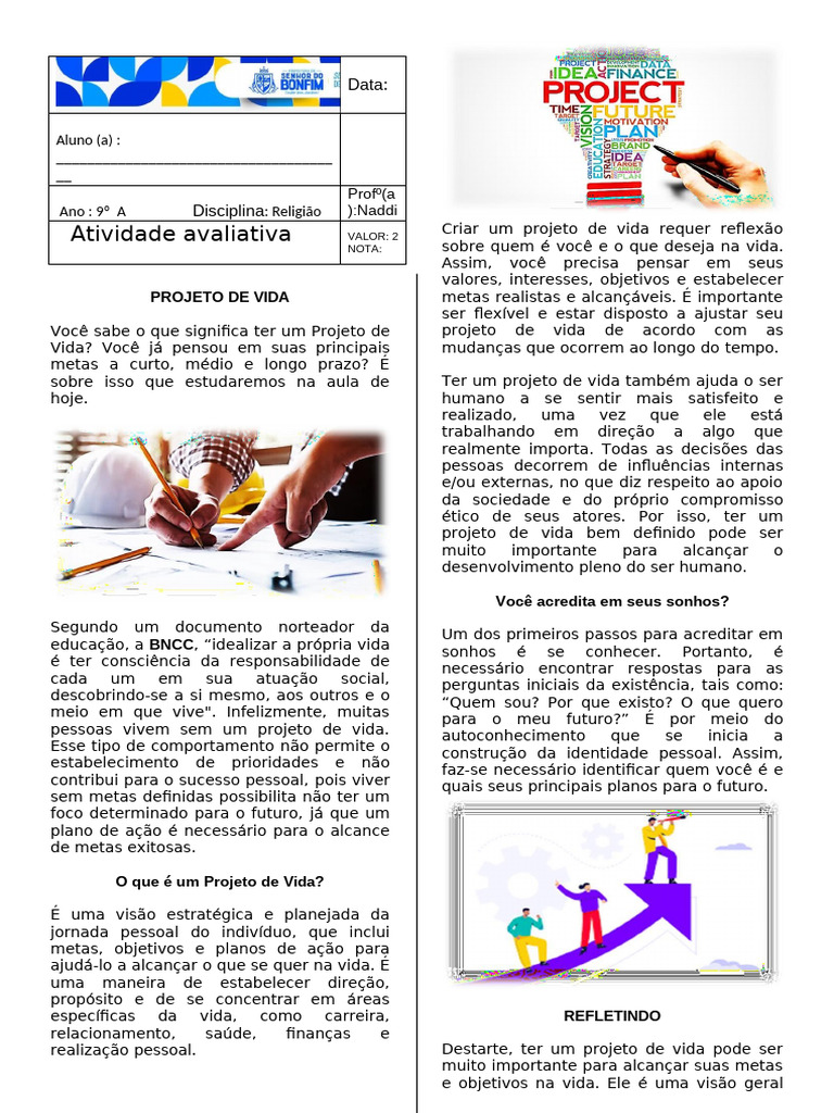 Importância do Projeto de Vida | PDF | Vida | Motivação
