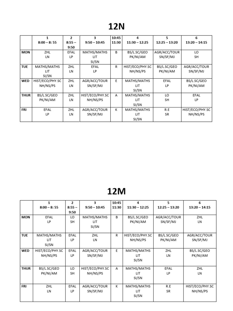 Weekly Class Schedule Overview | PDF