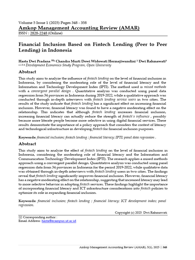 Financial Inclusion Based On Fintech Lending Peer | PDF | Errors And ...