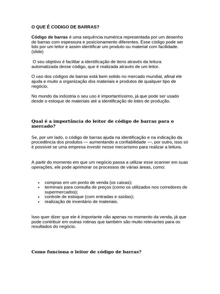 Entenda o Código de Barras e Suas Funções | PDF | Código de barras ...