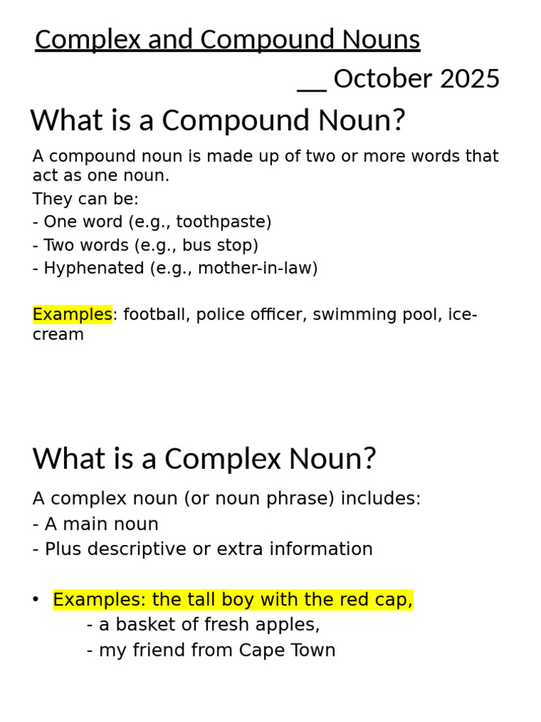 Understanding Complex and Compound Nouns | PDF