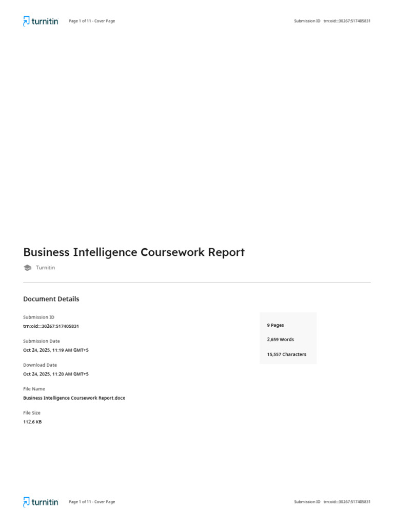 AI - Business Intelligence Coursework Report | PDF | Data Warehouse ...