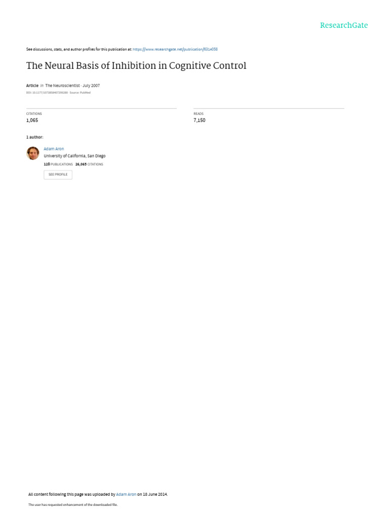 Neural Inhibition in Cognitive Control | PDF | Executive Functions ...