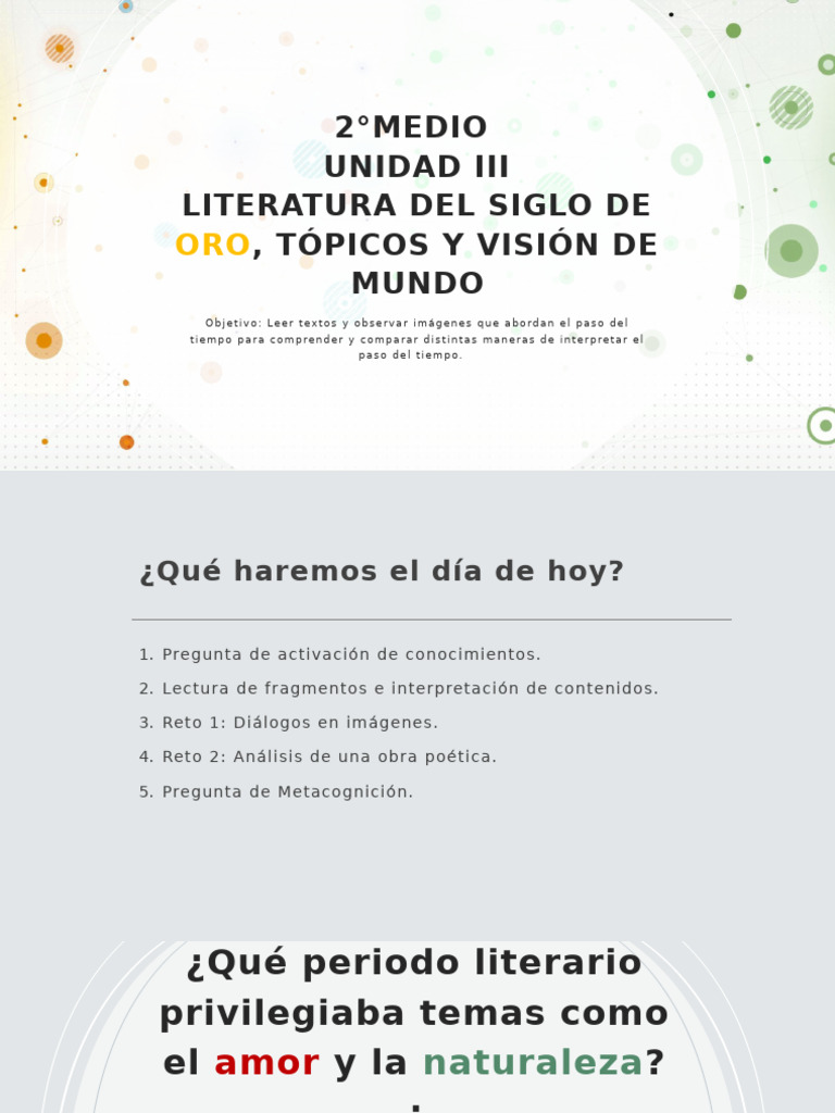 2°medio Unidad Iii Literatura Del Siglo De, Tópicos Y Visión de Mundo | PDF