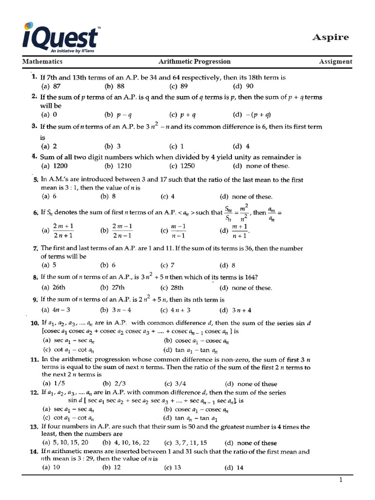 Final, Arithmetic Progression, Assignment, 10-08-2024 | PDF