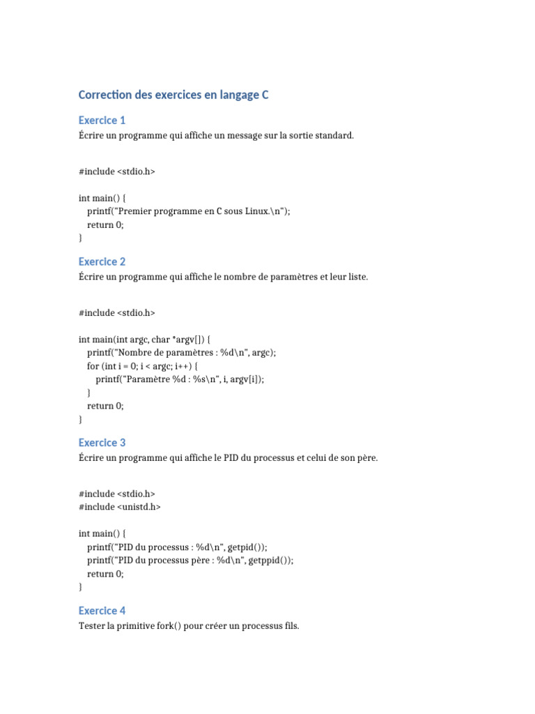 Exercices de programmation en C | PDF