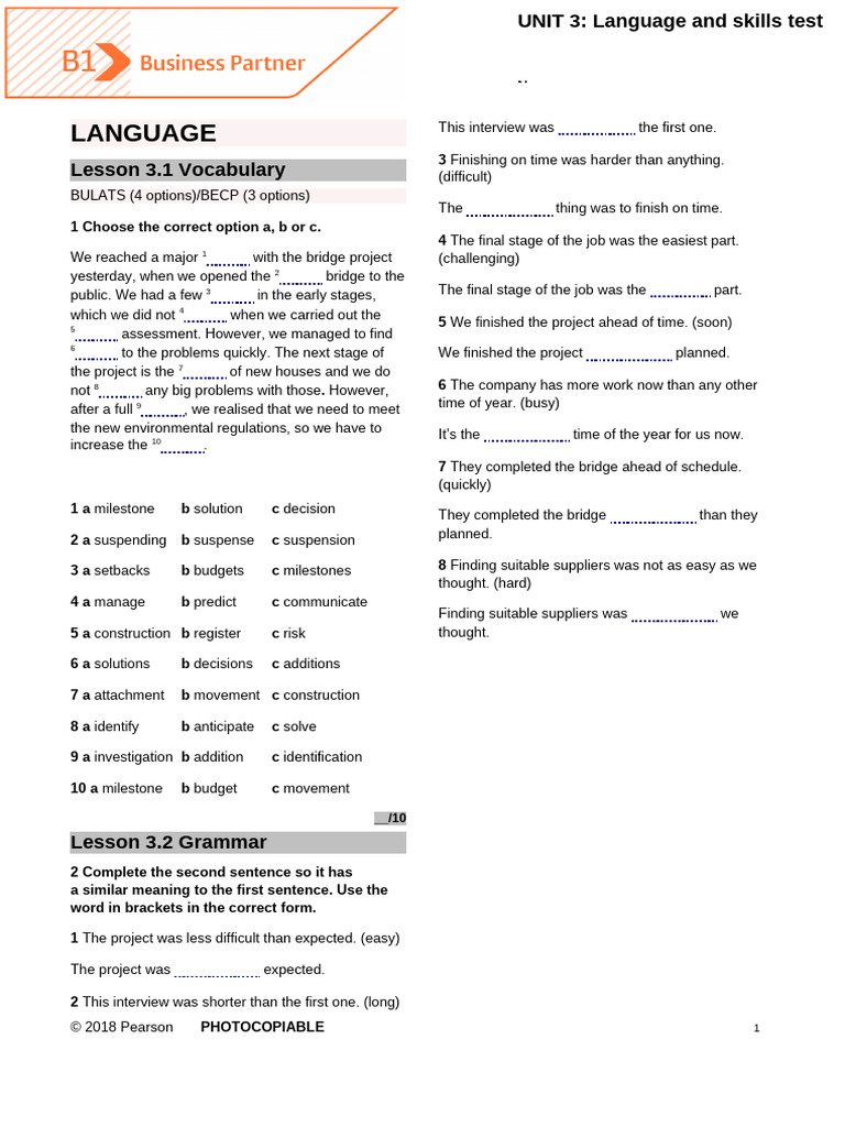 BP B1 Tests Unit3 | PDF | Cognition | Human Communication