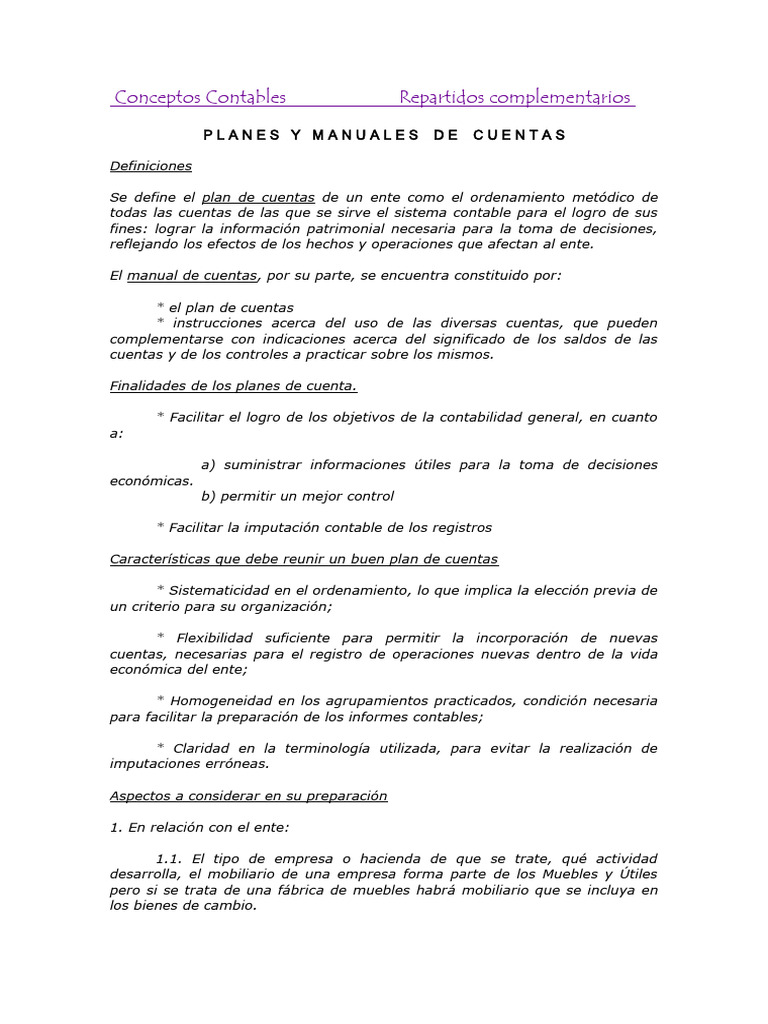 Plan y Manual de Cuentas Contables | PDF | Contabilidad
