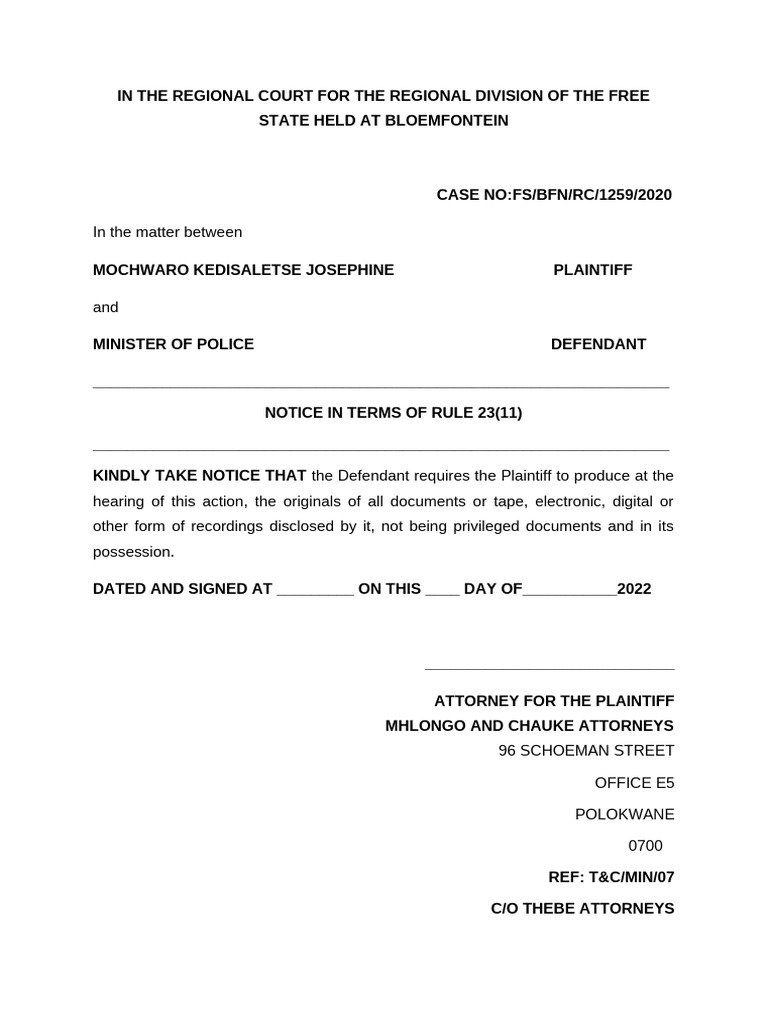 Notice for Document Production in Court | PDF