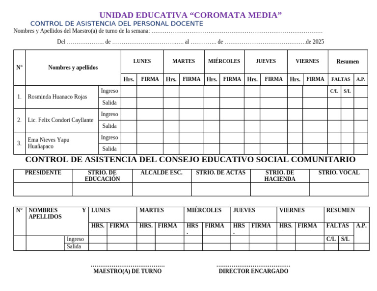 Control de Asistencia Docente 2025 | PDF