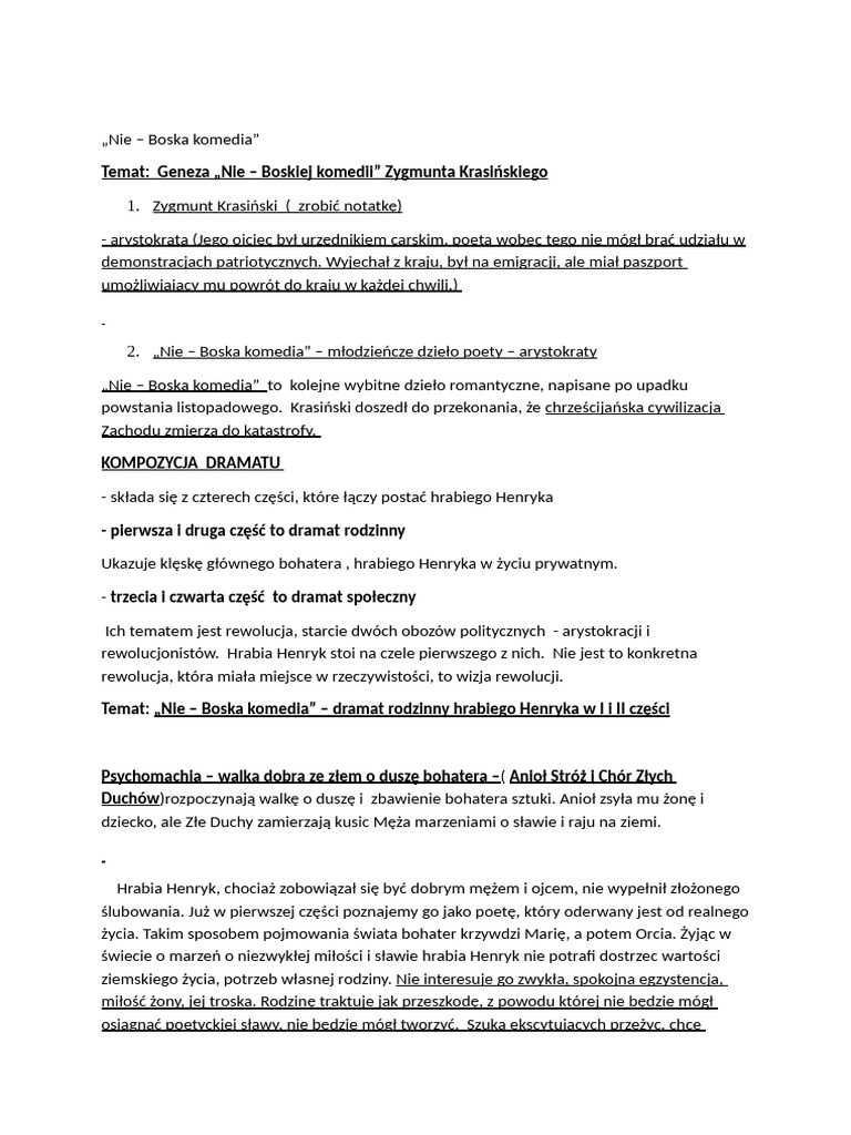 Nie Boska Komedia Klasa 2h Popr | PDF