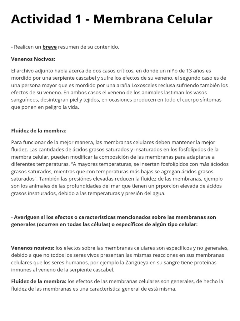 Actividad 1 - Membrana Celular | PDF