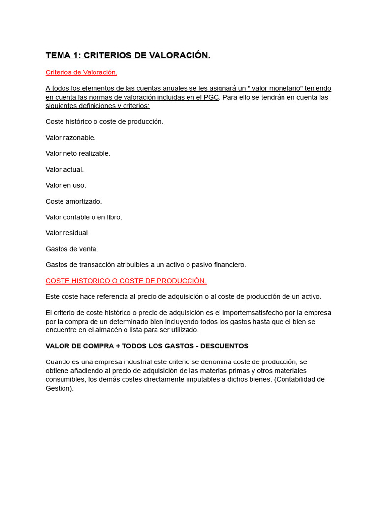 Criterios de Valoración Contabilidad | PDF | Interés | Costo