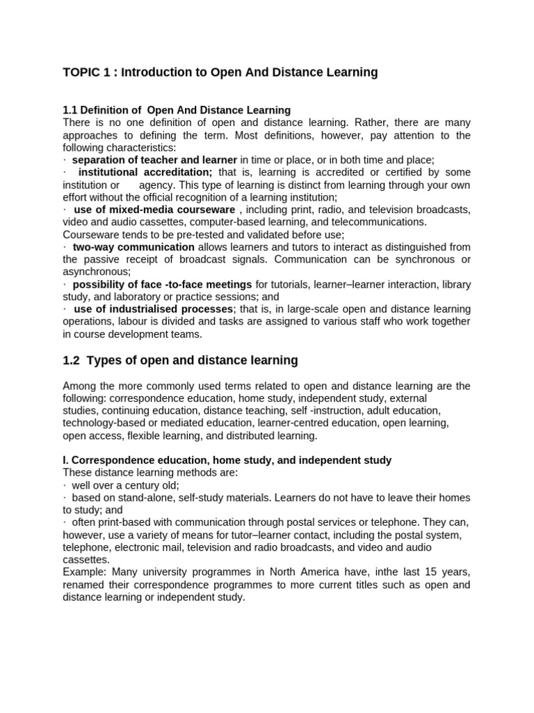 TOPIC 1 Open and Distance Learning | PDF | Learning | Distance Education