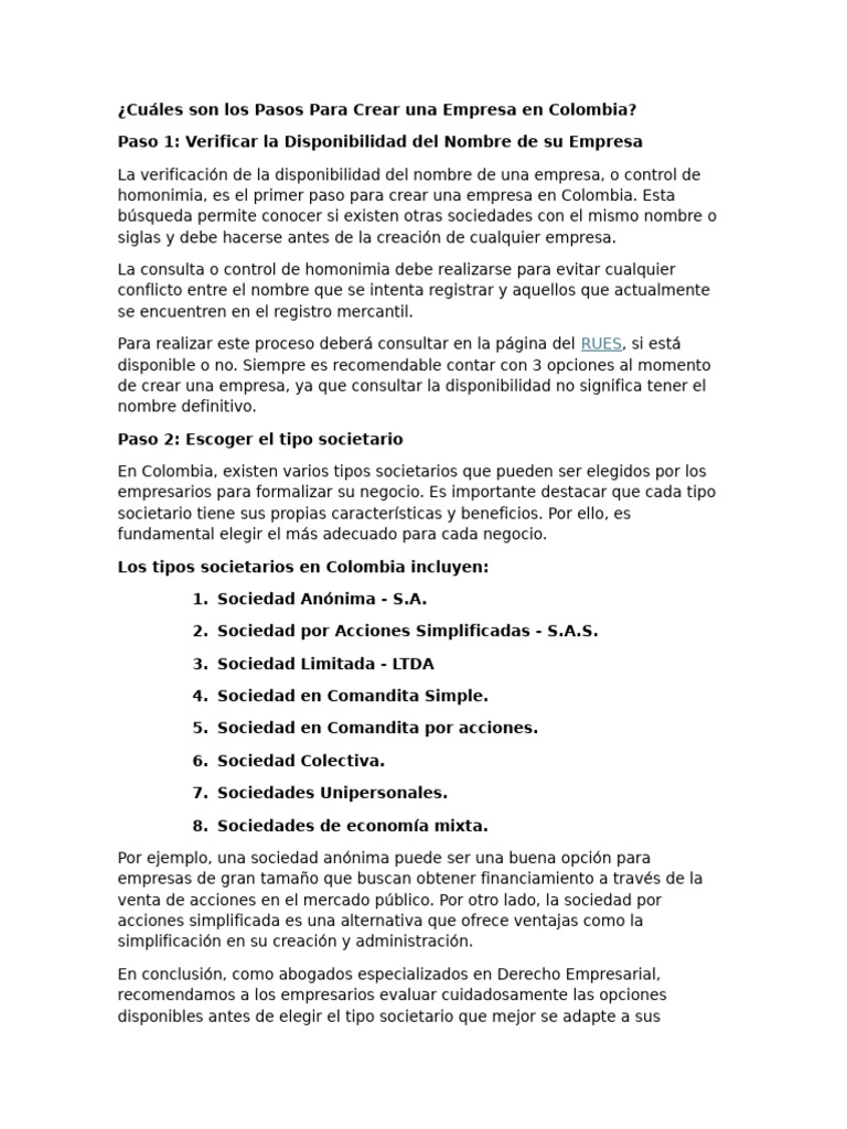 Pasos para Crear una Empresa en Colombia | PDF | Business | Economias