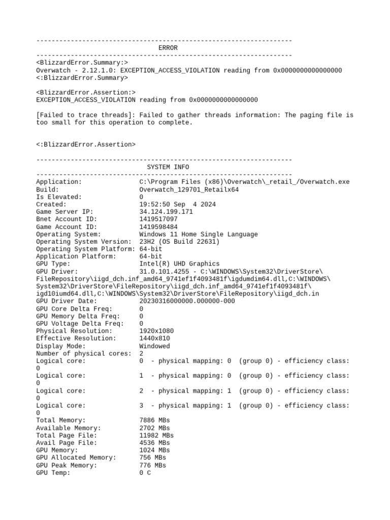 Overwatch Access Violation Error Report | PDF | Graphics Processing ...