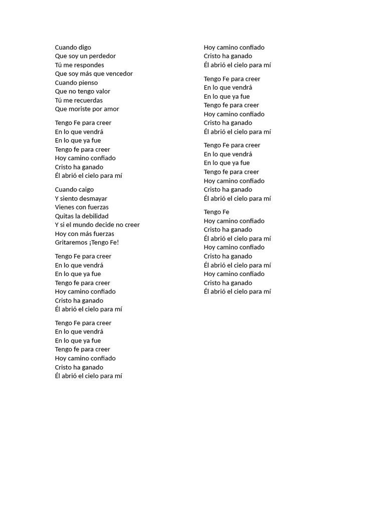 Tengo Fe: Letra de la Canción | PDF