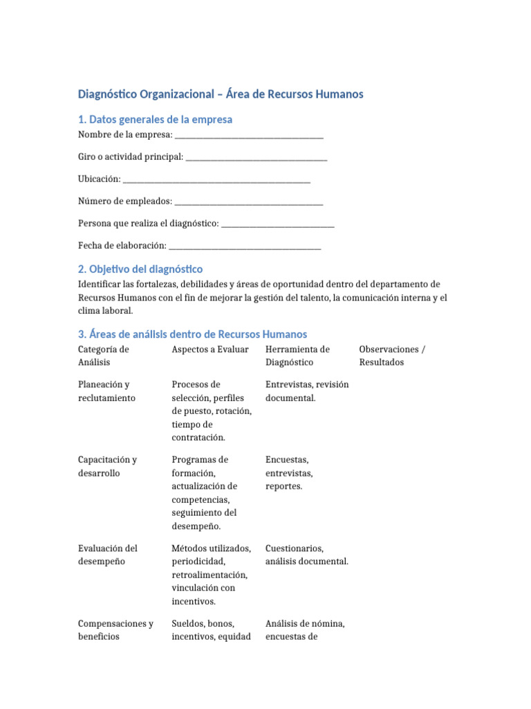 Formato Diagnostico Organizacional RH | PDF | Gestión de recursos ...